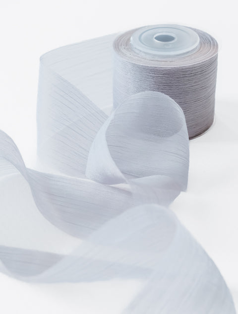 Nastro collezione Heritage 10 metri - Wrinkle chiffon di seta vegan Azzurro polvere